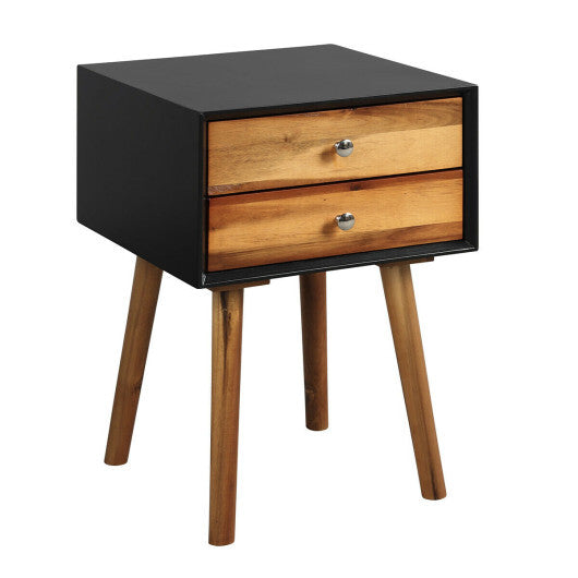 Wooden Nightstand Mid-Century End Side Table with 2 Storage Drawers-White LuxuryLifeWay Online Store
