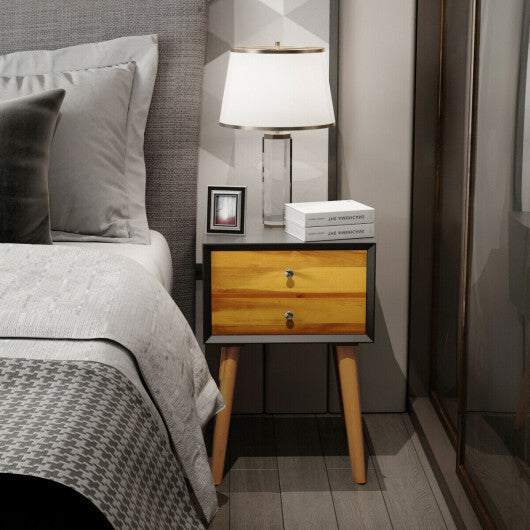 Wooden Nightstand Mid-Century End Side Table with 2 Storage Drawers-White LuxuryLifeWay Online Store
