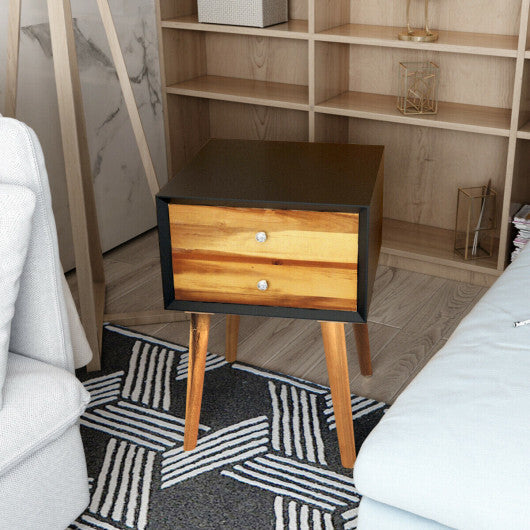 Wooden Nightstand Mid-Century End Side Table with 2 Storage Drawers-White LuxuryLifeWay Online Store