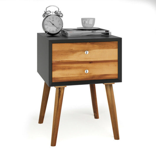 Wooden Nightstand Mid-Century End Side Table with 2 Storage Drawers-White LuxuryLifeWay Online Store