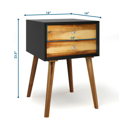 Wooden Nightstand Mid-Century End Side Table with 2 Storage Drawers-White LuxuryLifeWay Online Store