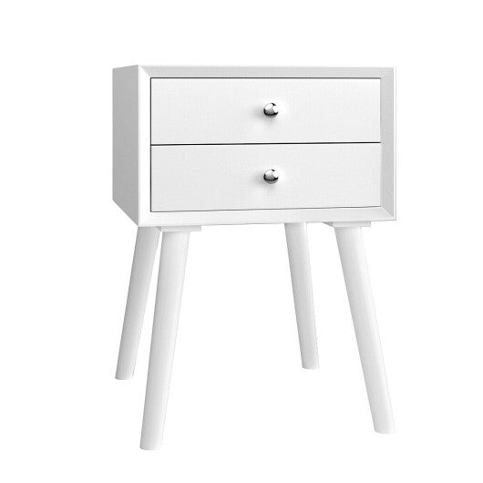 Wooden Nightstand Mid-Century End Side Table with 2 Storage Drawers-White LuxuryLifeWay Online Store