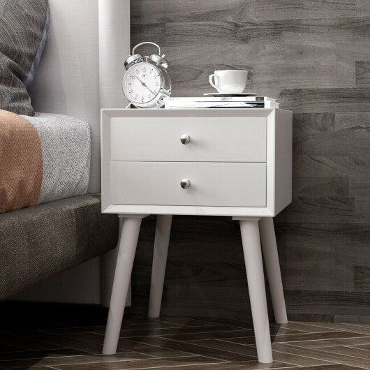 Wooden Nightstand Mid-Century End Side Table with 2 Storage Drawers-White LuxuryLifeWay Online Store