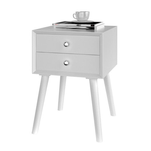 Wooden Nightstand Mid-Century End Side Table with 2 Storage Drawers-White LuxuryLifeWay Online Store