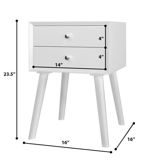 Wooden Nightstand Mid-Century End Side Table with 2 Storage Drawers-White LuxuryLifeWay Online Store