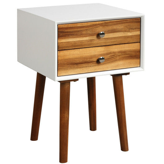 Wooden Nightstand Mid-Century End Side Table with 2 Storage Drawers-White LuxuryLifeWay Online Store
