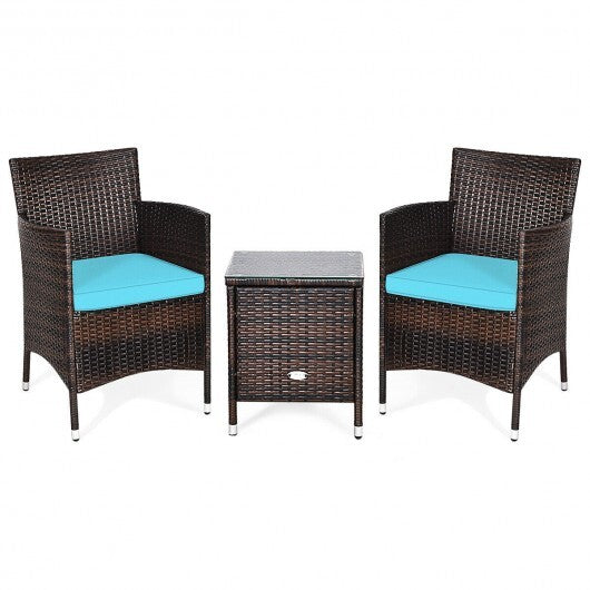 3 Pcs Outdoor Rattan Wicker Furniture Set-Blue LuxuryLifeWay Online Store