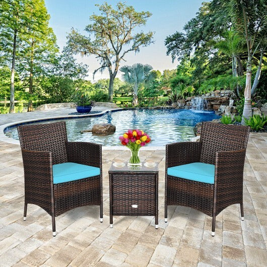 3 Pcs Outdoor Rattan Wicker Furniture Set-Blue LuxuryLifeWay Online Store
