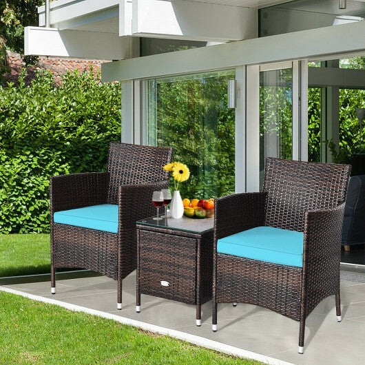 3 Pcs Outdoor Rattan Wicker Furniture Set-Blue LuxuryLifeWay Online Store