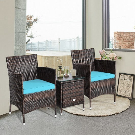 3 Pcs Outdoor Rattan Wicker Furniture Set-Blue LuxuryLifeWay Online Store