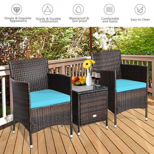 3 Pcs Outdoor Rattan Wicker Furniture Set-Blue LuxuryLifeWay Online Store