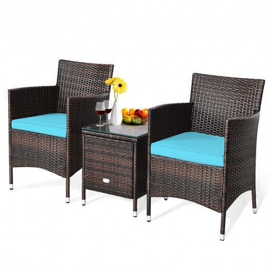 3 Pcs Outdoor Rattan Wicker Furniture Set-Blue LuxuryLifeWay Online Store