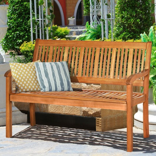 Two Person Solid Wood Garden Bench with Curved Backrest and Wide Armrest LuxuryLifeWay Online Store
