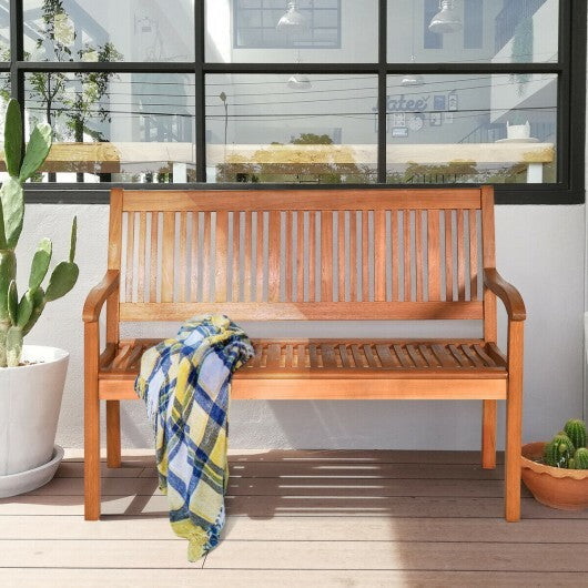 Two Person Solid Wood Garden Bench with Curved Backrest and Wide Armrest LuxuryLifeWay Online Store