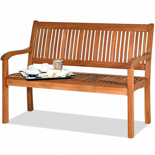 Two Person Solid Wood Garden Bench with Curved Backrest and Wide Armrest LuxuryLifeWay Online Store