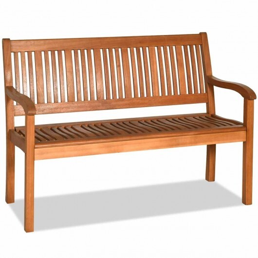 Two Person Solid Wood Garden Bench with Curved Backrest and Wide Armrest LuxuryLifeWay Online Store