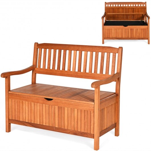 33 Gallon Wooden Storage Bench with Liner for Patio Garden Porch LuxuryLifeWay Online Store