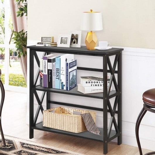 3-Tier Wooden Multi-Functional X-Design Etagere Storage Bookshelf-Black