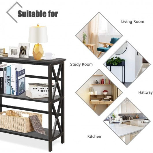 3-Tier Wooden Multi-Functional X-Design Etagere Storage Bookshelf-Black LuxuryLifeWay Online Store