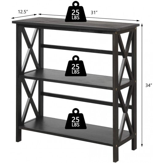 3-Tier Wooden Multi-Functional X-Design Etagere Storage Bookshelf-Black LuxuryLifeWay Online Store