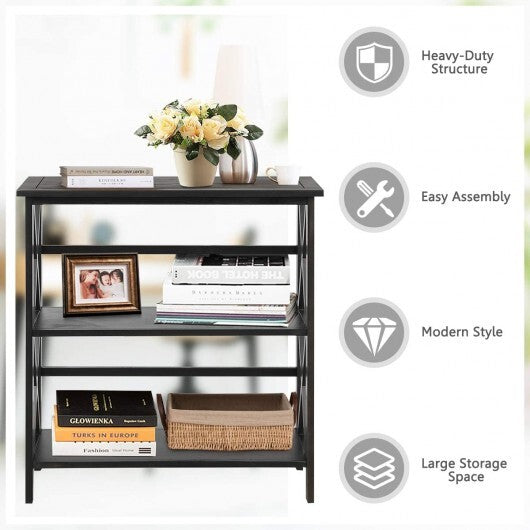 3-Tier Wooden Multi-Functional X-Design Etagere Storage Bookshelf-Black
