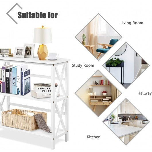 3-Tier Wooden Multi-Functional X-Design Etagere Storage Bookshelf-Black