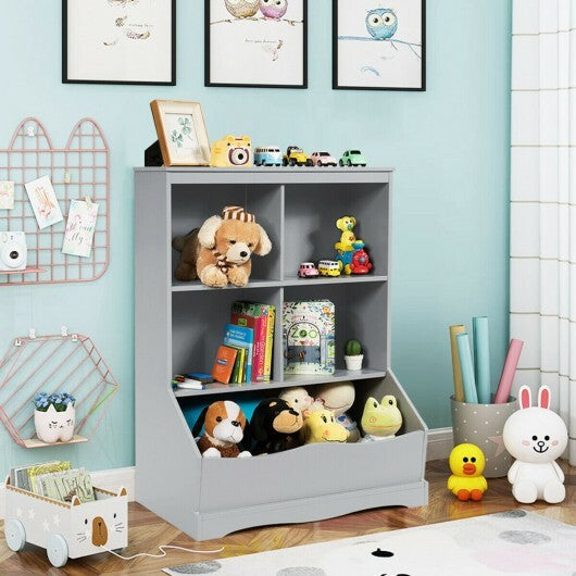 3-Tier Children's Multi-Functional Bookcase Toy Storage Bin Floor Cabinet-Gray LuxuryLifeWay Online Store