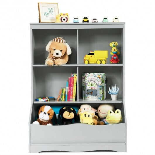 3-Tier Children's Multi-Functional Bookcase Toy Storage Bin Floor Cabinet-Gray LuxuryLifeWay Online Store
