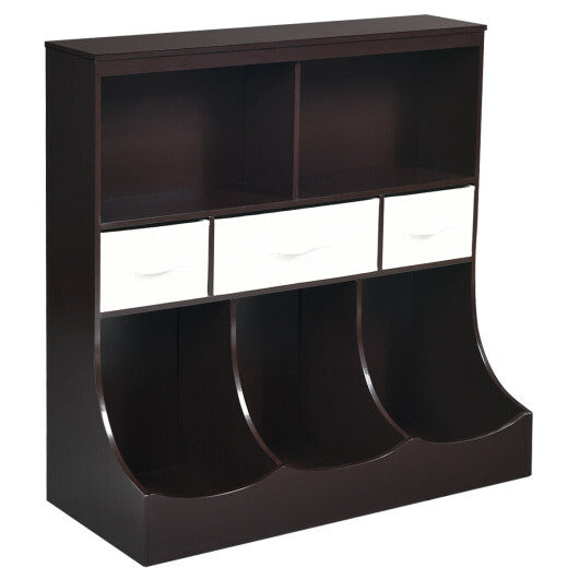 Freestanding Combo Cubby Bin Storage Organizer Unit W/3 Baskets-Brown - Color: Brown LuxuryLifeWay Online Store