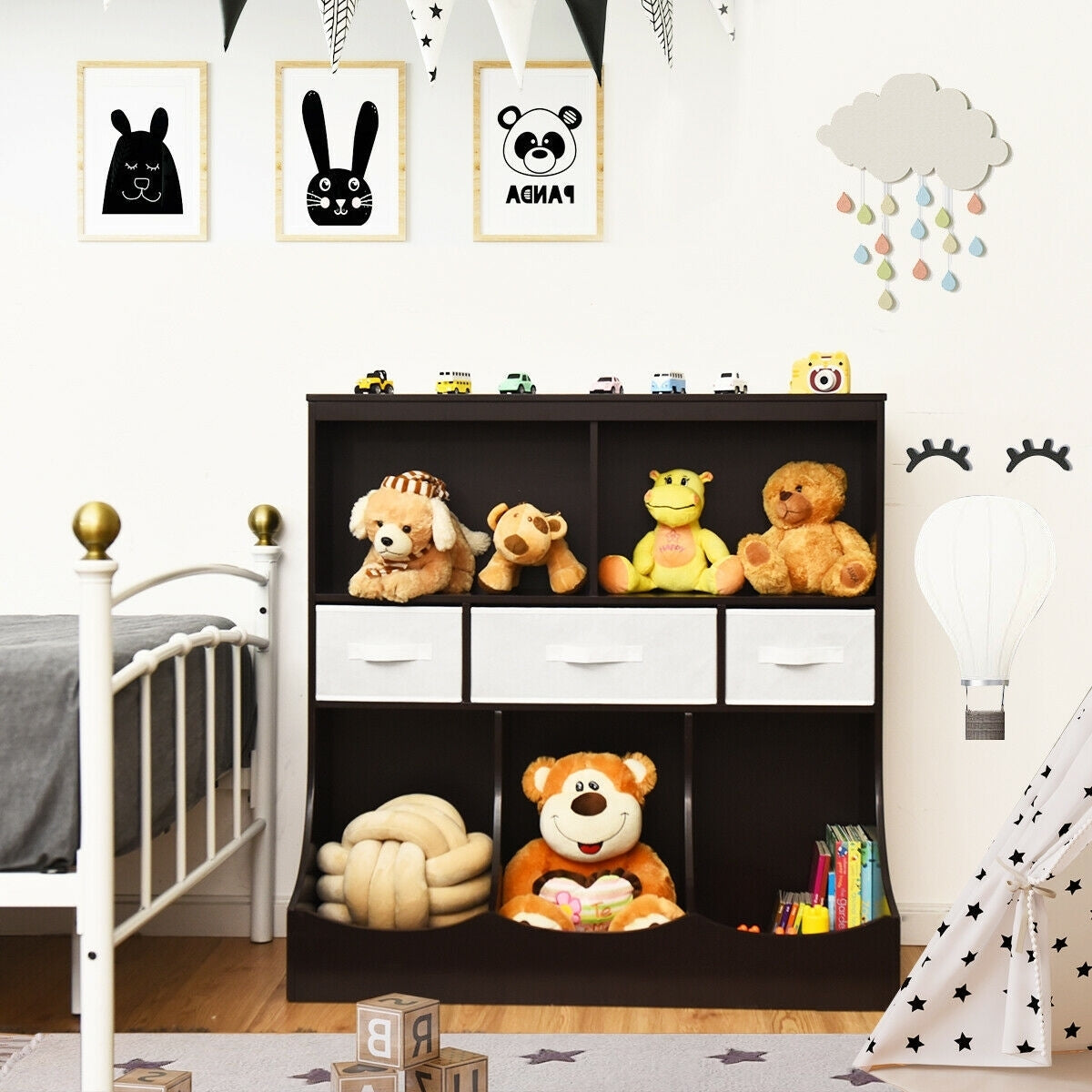 Freestanding Combo Cubby Bin Storage Organizer Unit W/3 Baskets-Brown - Color: Brown LuxuryLifeWay Online Store