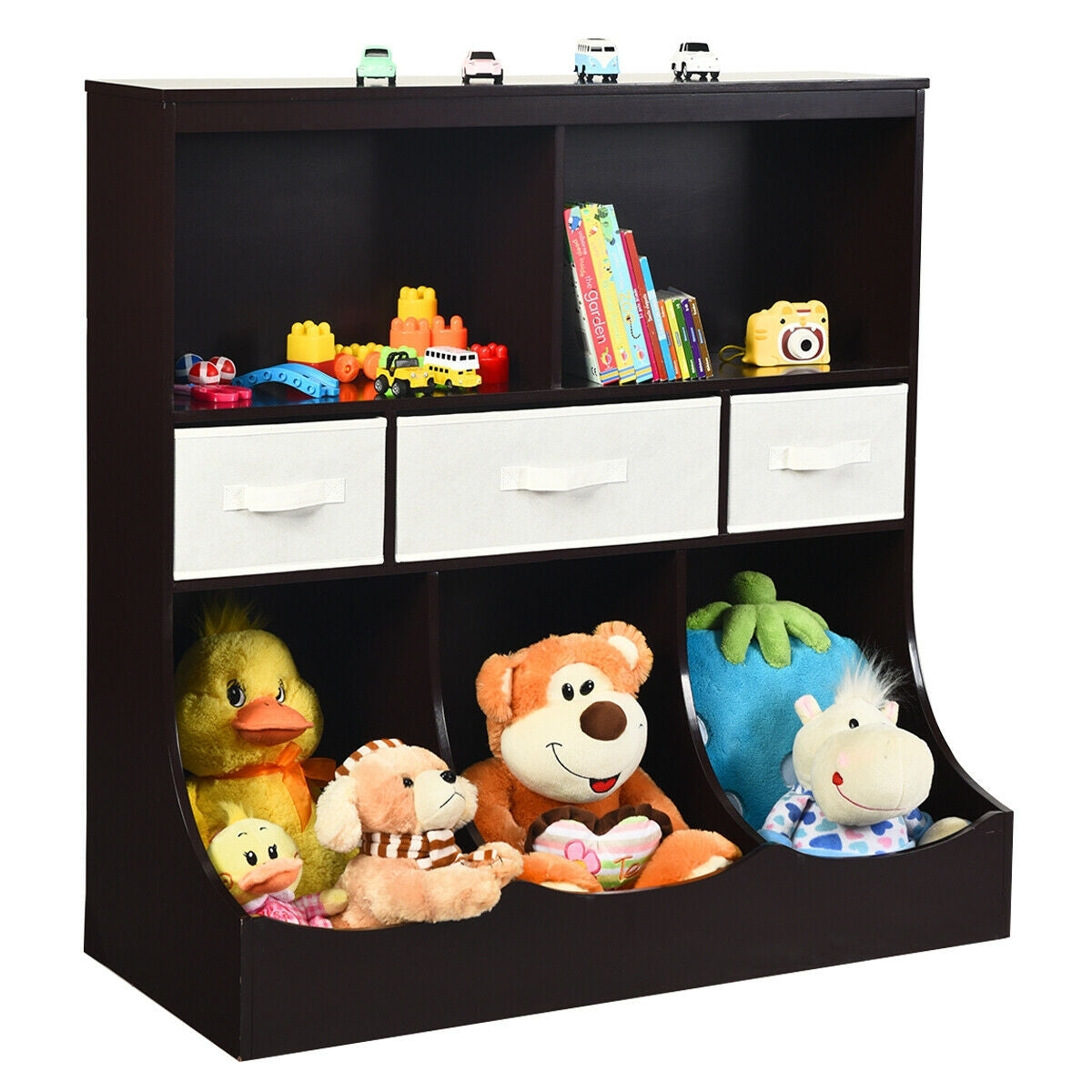 Freestanding Combo Cubby Bin Storage Organizer Unit W/3 Baskets-Brown - Color: Brown LuxuryLifeWay Online Store