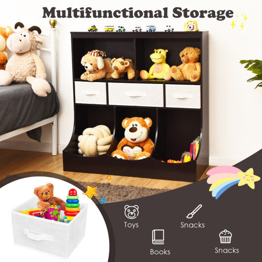Freestanding Combo Cubby Bin Storage Organizer Unit W/3 Baskets-Brown - Color: Brown LuxuryLifeWay Online Store