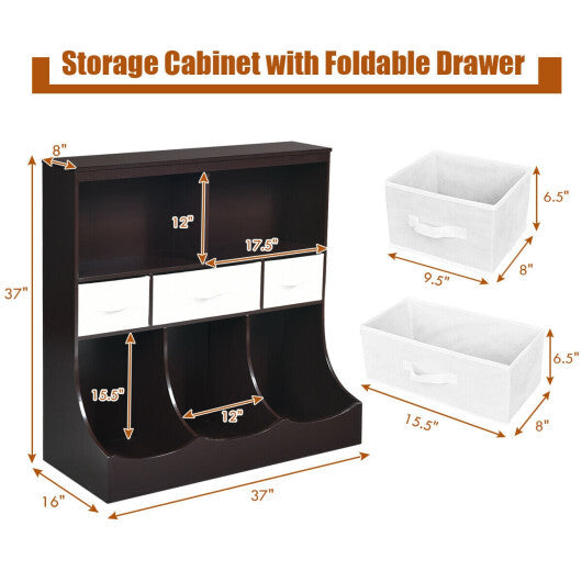 Freestanding Combo Cubby Bin Storage Organizer Unit W/3 Baskets-Brown - Color: Brown LuxuryLifeWay Online Store