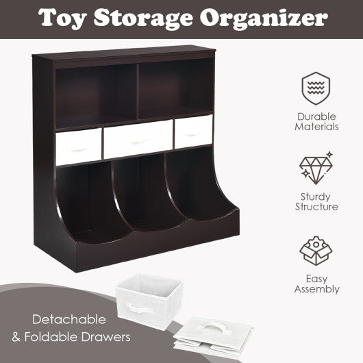 Freestanding Combo Cubby Bin Storage Organizer Unit W/3 Baskets-Brown - Color: Brown LuxuryLifeWay Online Store