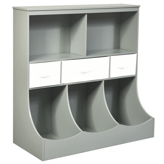 Freestanding Combo Cubby Bin Storage Organizer Unit W/3 Baskets-Gray - Color: Gray LuxuryLifeWay Online Store