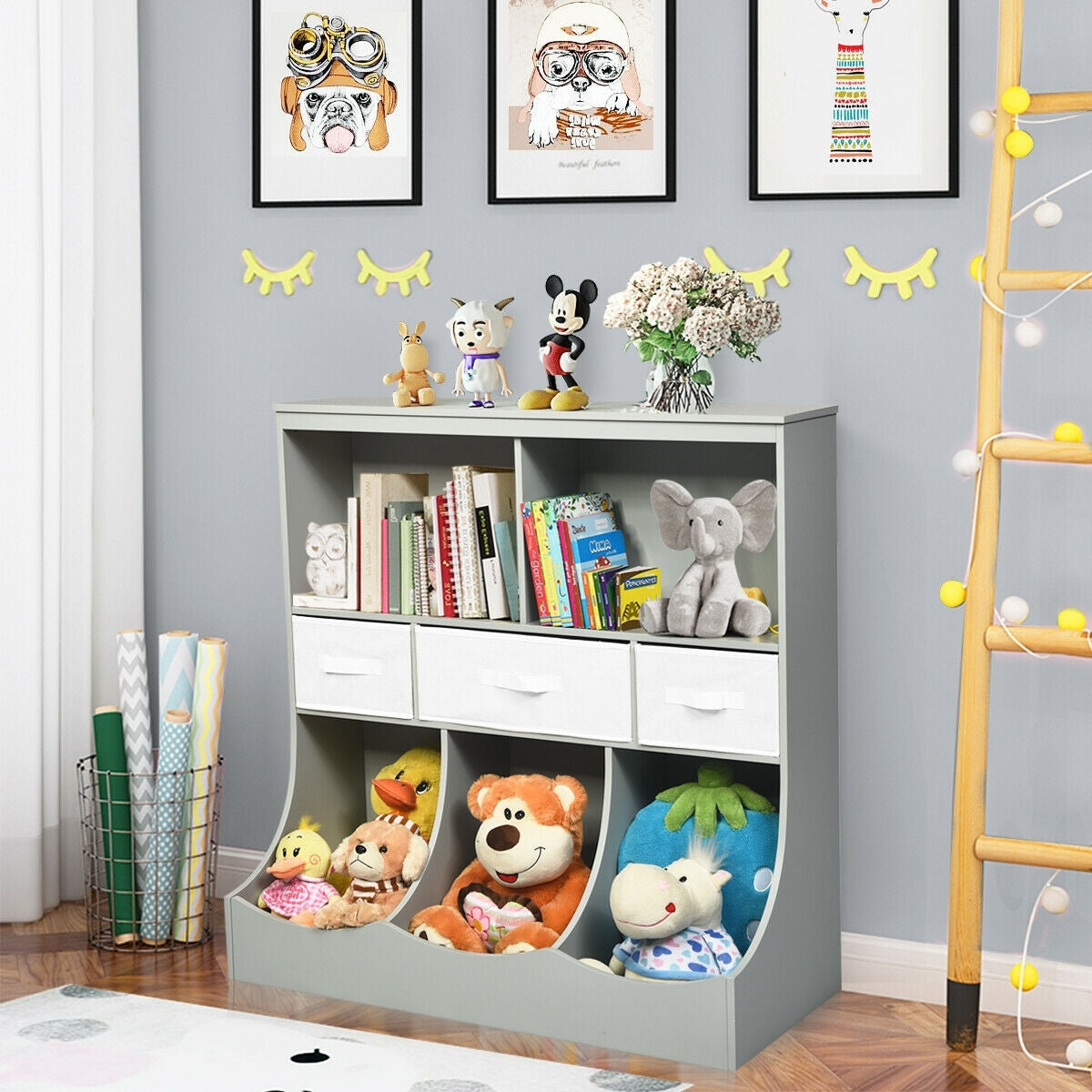 Freestanding Combo Cubby Bin Storage Organizer Unit W/3 Baskets-Gray - Color: Gray LuxuryLifeWay Online Store