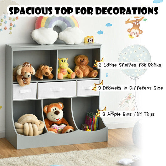 Freestanding Combo Cubby Bin Storage Organizer Unit W/3 Baskets-Gray - Color: Gray LuxuryLifeWay Online Store