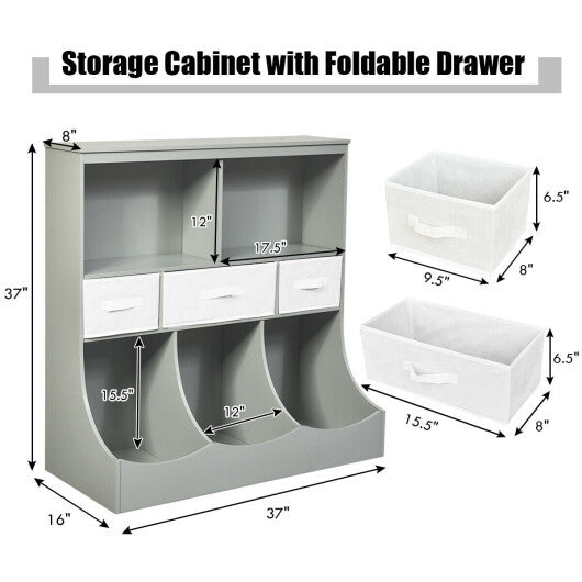 Freestanding Combo Cubby Bin Storage Organizer Unit W/3 Baskets-Gray - Color: Gray LuxuryLifeWay Online Store