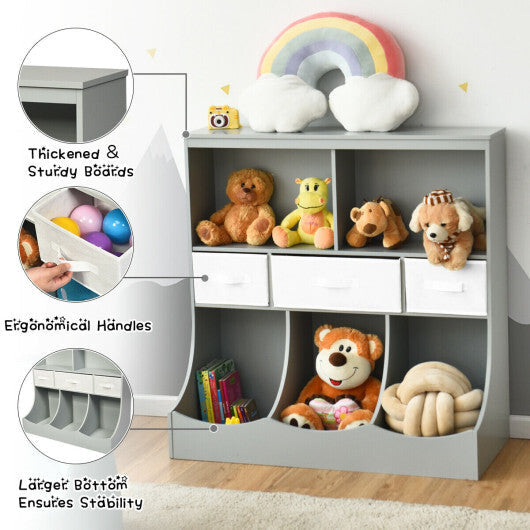 Freestanding Combo Cubby Bin Storage Organizer Unit W/3 Baskets-Gray - Color: Gray LuxuryLifeWay Online Store