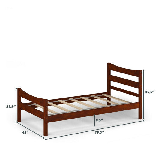 Twin Size Rustic Style Platform Bed Frame with Headboard and Footboard-Dark Brown