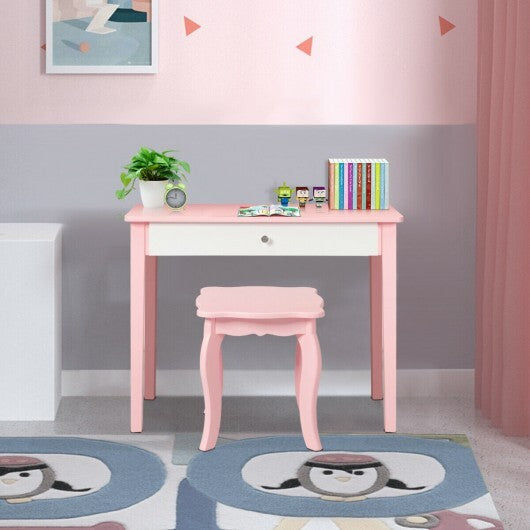 Kids Princess Make Up Dressing Table with Tri-folding Mirror and Chair-Pink LuxuryLifeWay Online Store