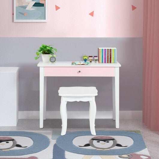 Kids Princess Make Up Dressing Table with Tri-folding Mirror and Chair-Pink LuxuryLifeWay Online Store