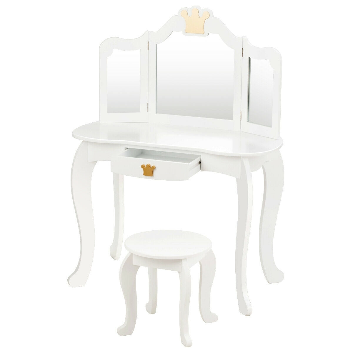 Kids Makeup Dressing Table with Tri-folding Mirror and Stool-White - Color: White LuxuryLifeWay Online Store