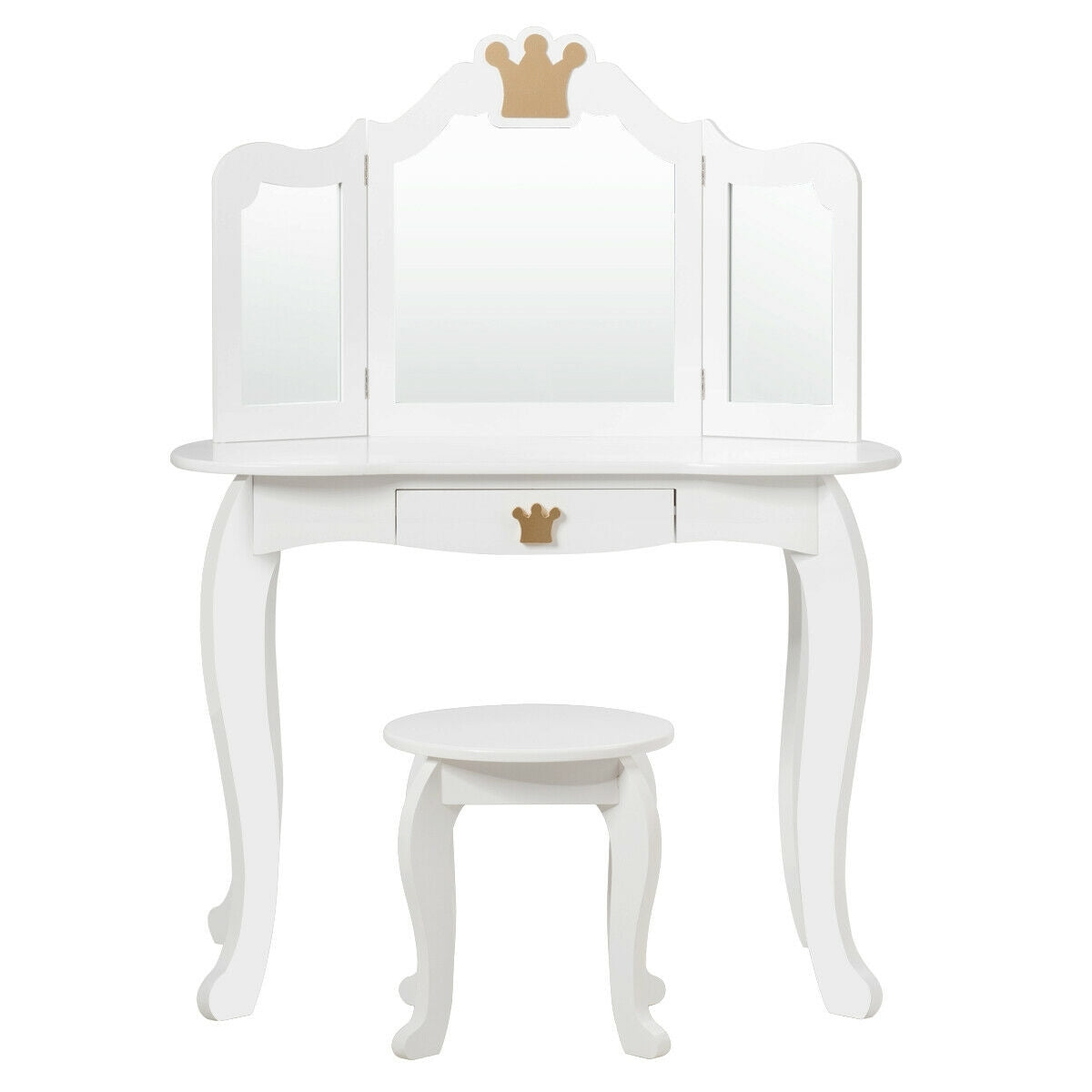 Kids Makeup Dressing Table with Tri-folding Mirror and Stool-White - Color: White LuxuryLifeWay Online Store