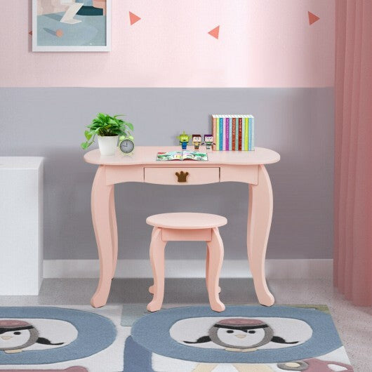 Kids Makeup Dressing Table with Tri-folding Mirror and Stool-Pink LuxuryLifeWay Online Store