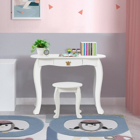 Kids Makeup Dressing Table with Tri-folding Mirror and Stool-Pink LuxuryLifeWay Online Store