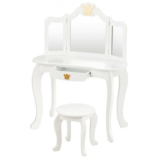 Kids Makeup Dressing Table with Tri-folding Mirror and Stool-Pink LuxuryLifeWay Online Store
