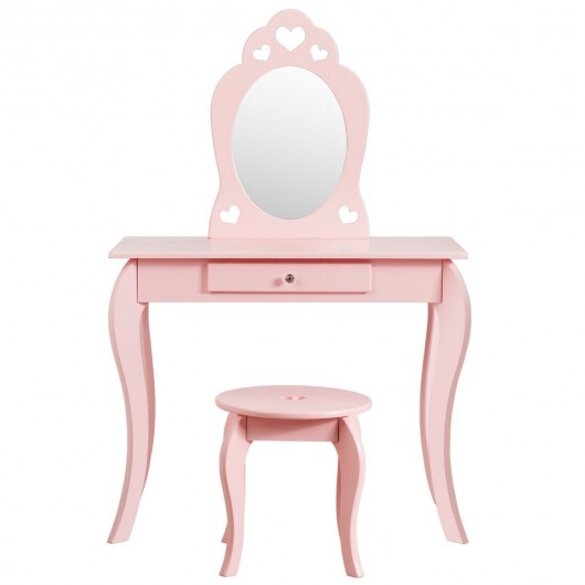 Kids Princess Makeup Dressing Play Table Set with Mirror -Pink - Color: Pink LuxuryLifeWay Online Store