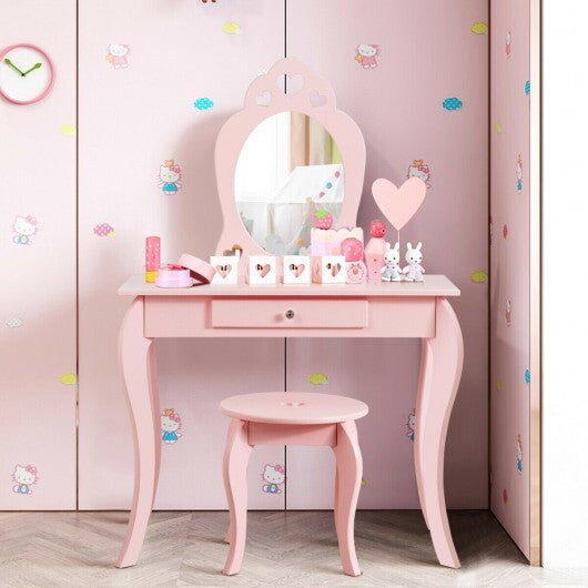 Kids Princess Makeup Dressing Play Table Set with Mirror -Pink - Color: Pink LuxuryLifeWay Online Store