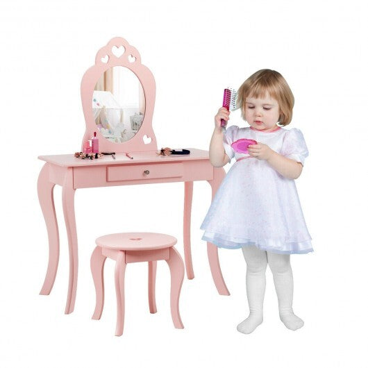 Kids Princess Makeup Dressing Play Table Set with Mirror -Pink - Color: Pink LuxuryLifeWay Online Store